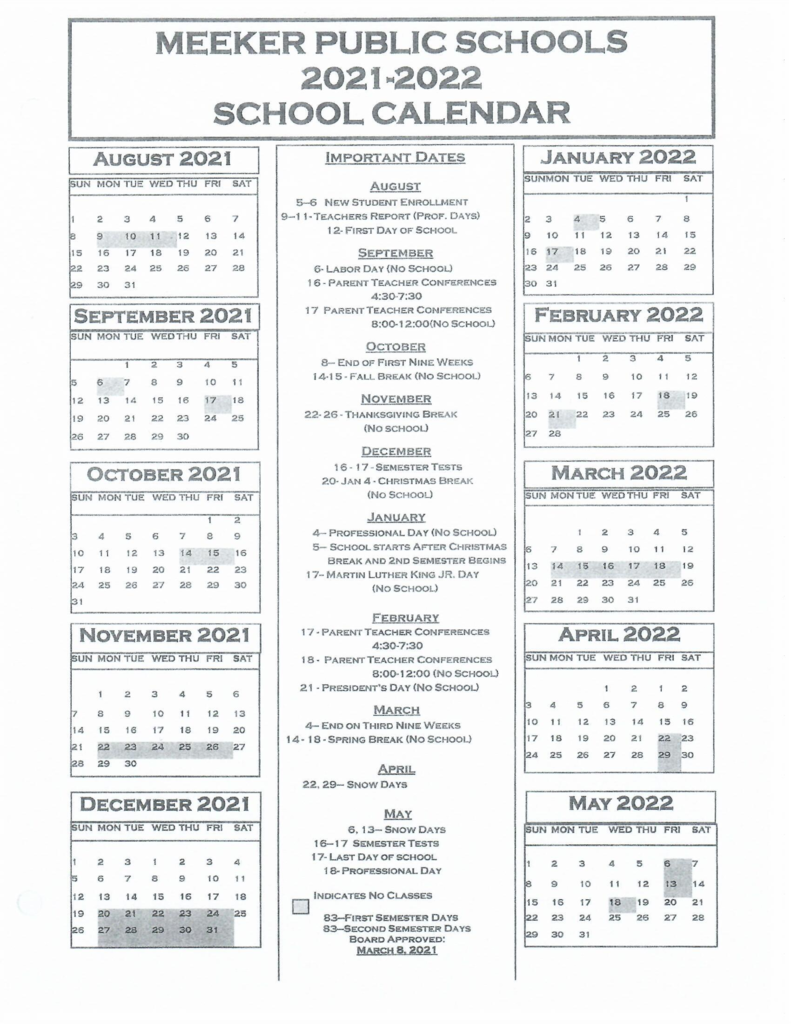 Correct School Calendar