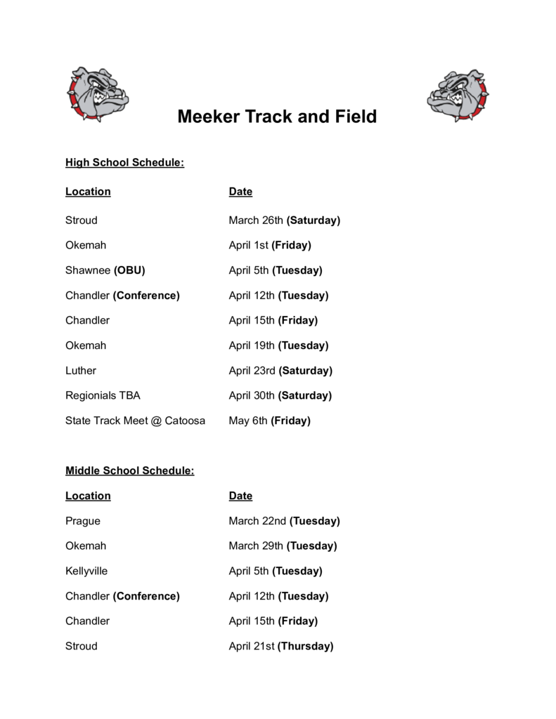 HS and MS Track Schedule 2022